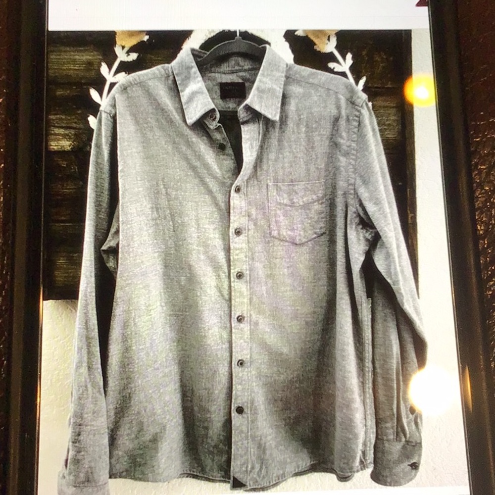 Untuckit Sherwood grey flannel button down cotton shirt men’s size Large‎ Tall
